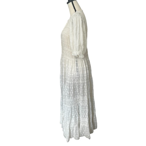 Doen Sz Large Rolande Tiered Embroidered Organic Cotton-Voile Midi Dress in Salt - Picture 6 of 16
